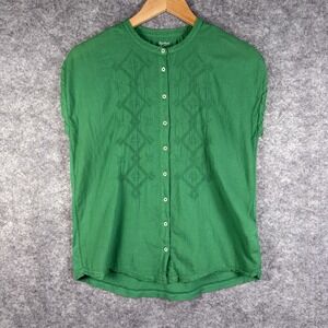 HARTFORD Short Sleeve Top Women's Size‎ 0 Green Button Up Blouse Boho NWOT